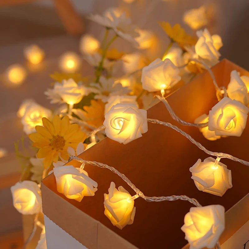 Led Rose Fairy Lights with Warm White Light - Romantic Decoration for Interiors and Events