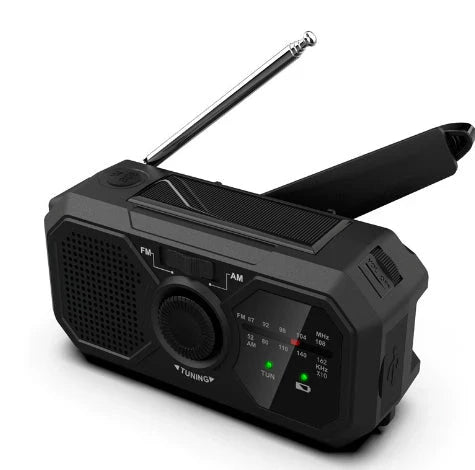 Portable Emergency Radio With Solar Panel And Hand Crank - FM / AM Reception And Power Bank Function