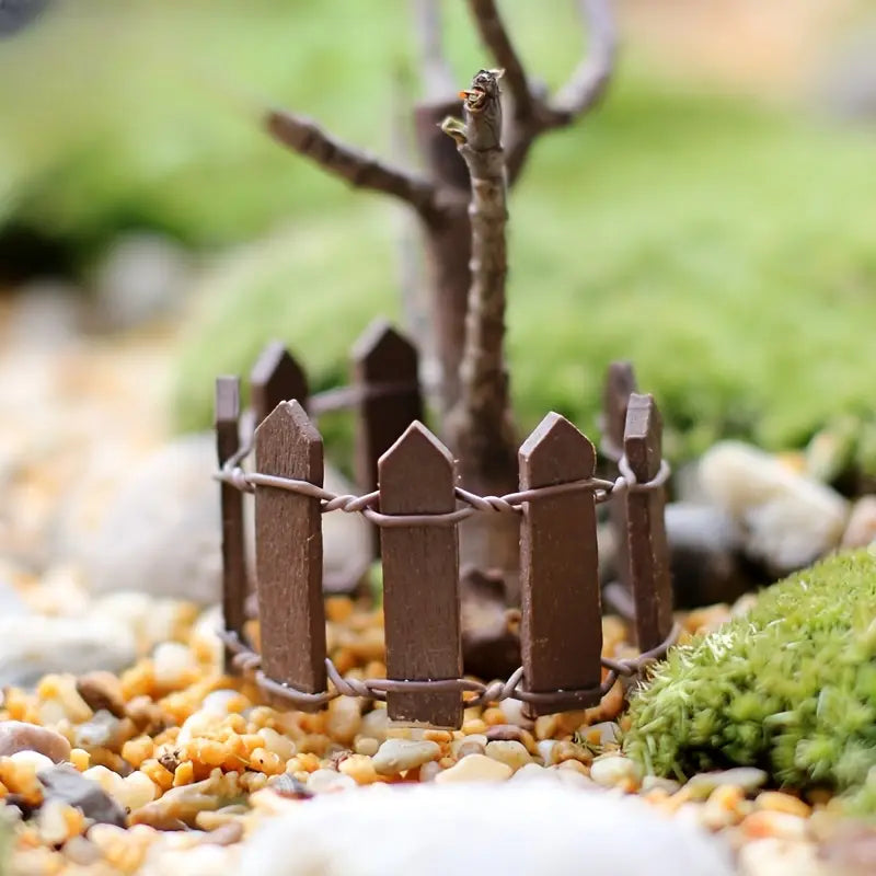 Miniature Wooden Garden Fence - Colourful Decoration for Fairy Gardens and Model Making