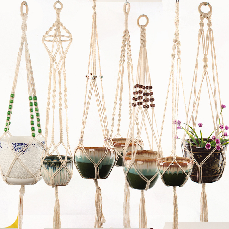 Macramé Plant Hanger Made From Cotton Rope - Stylish Suspension for Pots