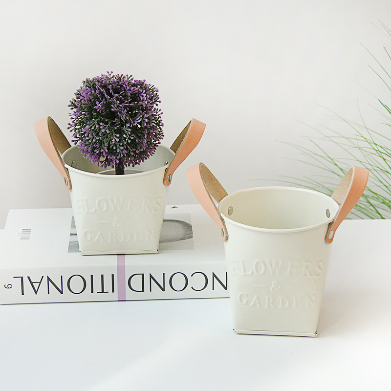 Decorative Plant Pots with Leather Handles - Flower Pots for the Home and Garden