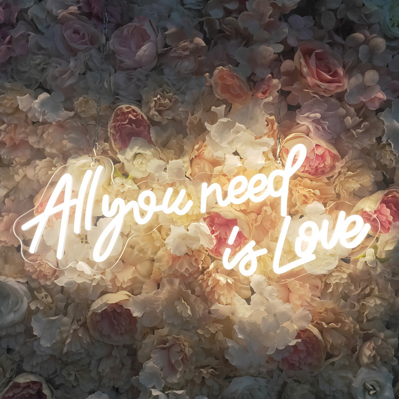 Neon Lettering ' All You Need Is Love ' - Decorative Led Wall Lighting For Indoor Use