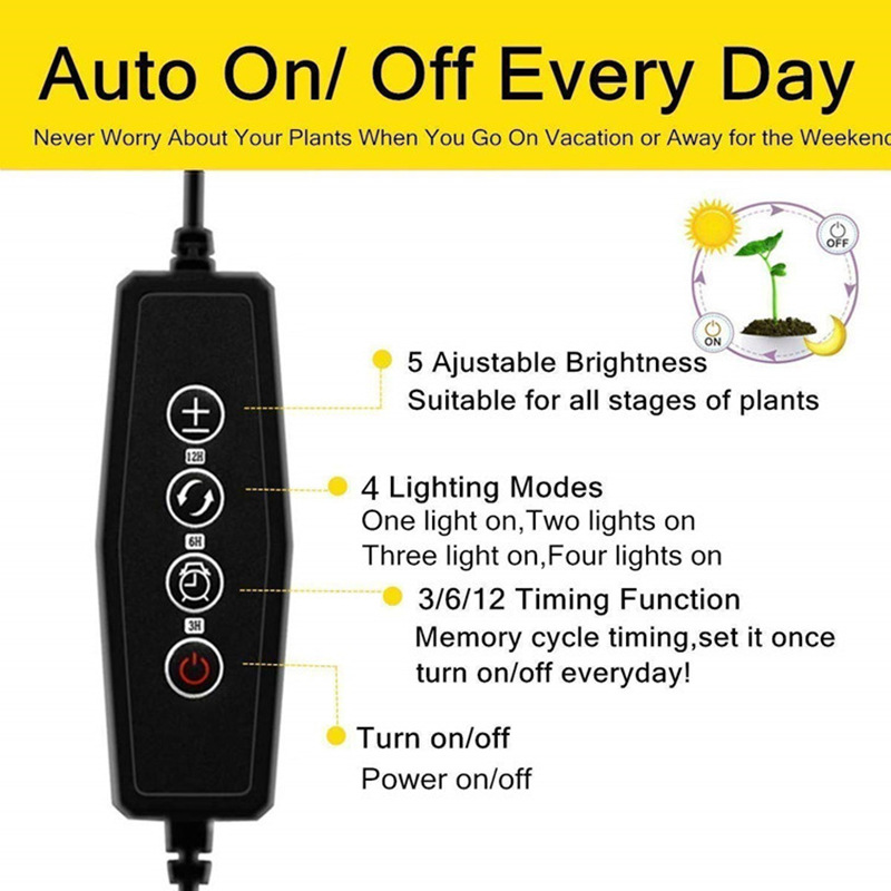 Plant Grow Light with 4 Flexible Arms and Dimming Function for Indoor Gardens