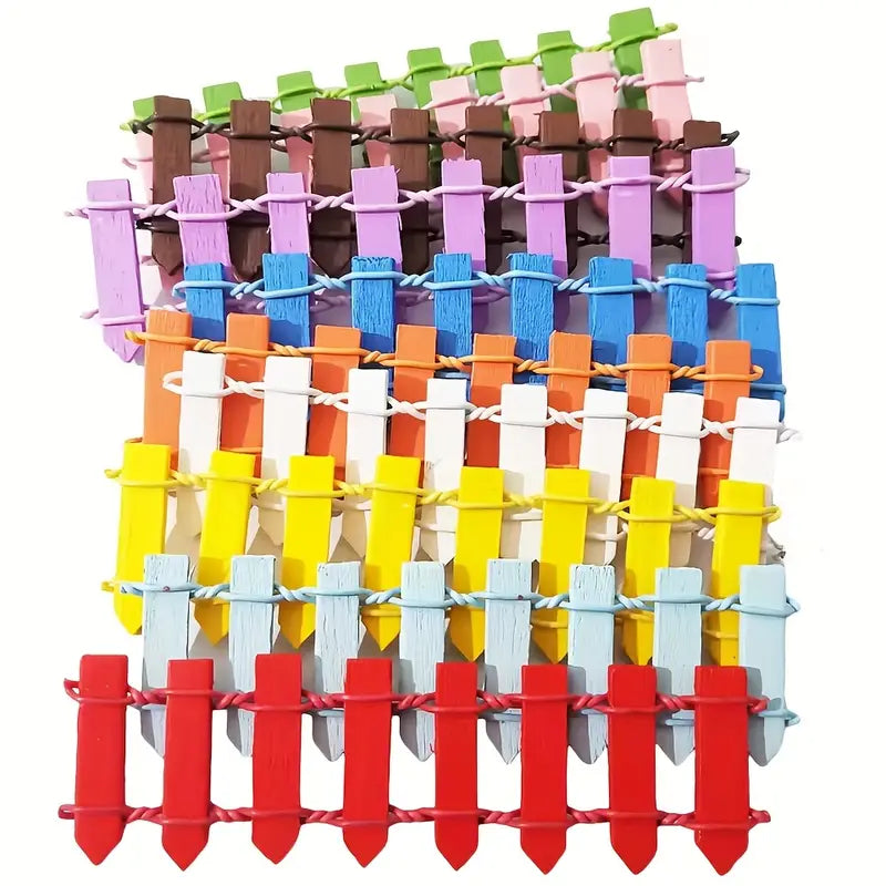 Miniature Wooden Garden Fence - Colourful Decoration for Fairy Gardens and Model Making