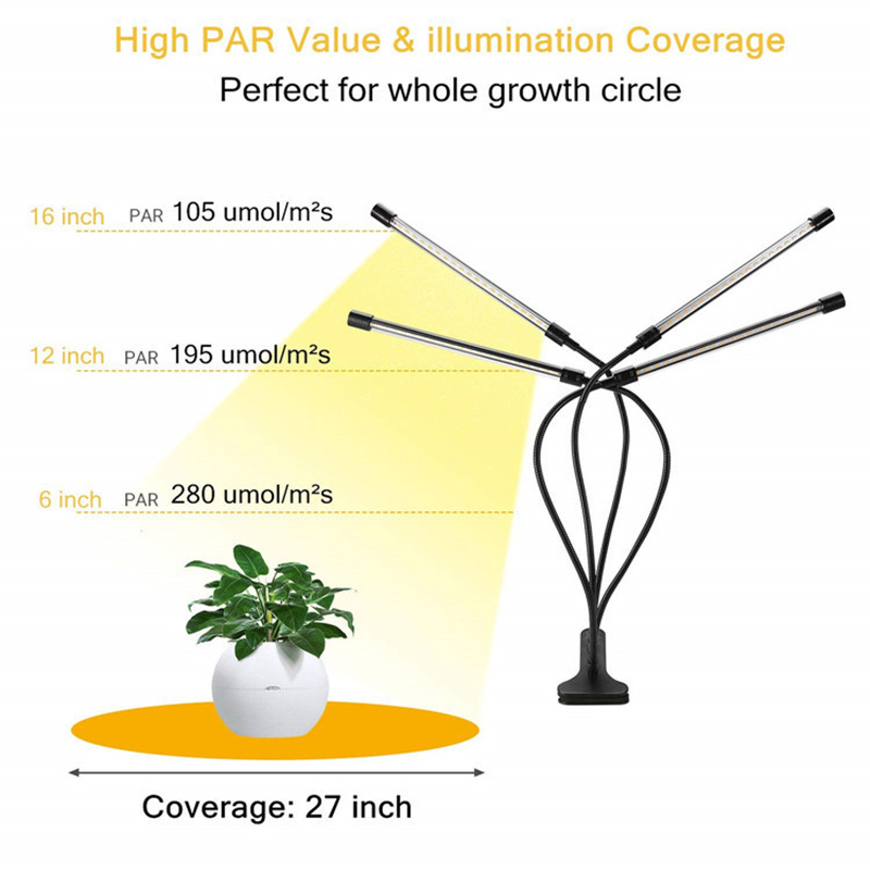Plant Grow Light with 4 Flexible Arms and Dimming Function for Indoor Gardens