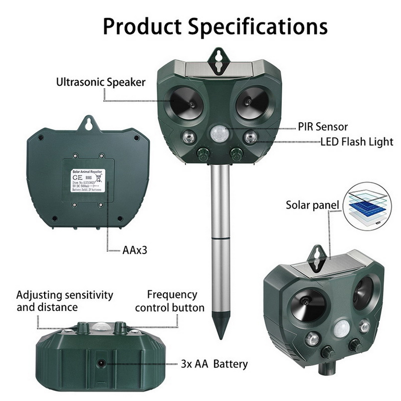 Effective Pest Repellent - Solar Ultrasonic Animal Repellent for Garden
