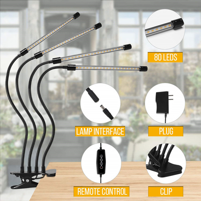 Plant Grow Light with 4 Flexible Arms and Dimming Function for Indoor Gardens