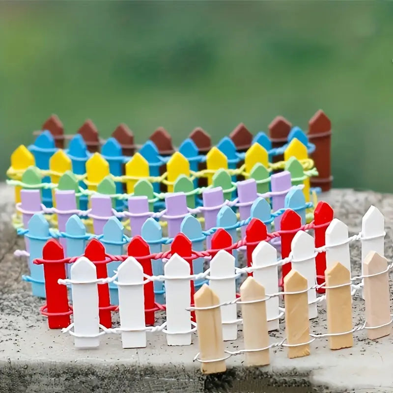 Miniature Wooden Garden Fence - Colourful Decoration for Fairy Gardens and Model Making