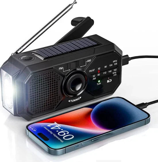 Portable Emergency Radio With Solar Panel And Hand Crank - FM / AM Reception And Power Bank Function