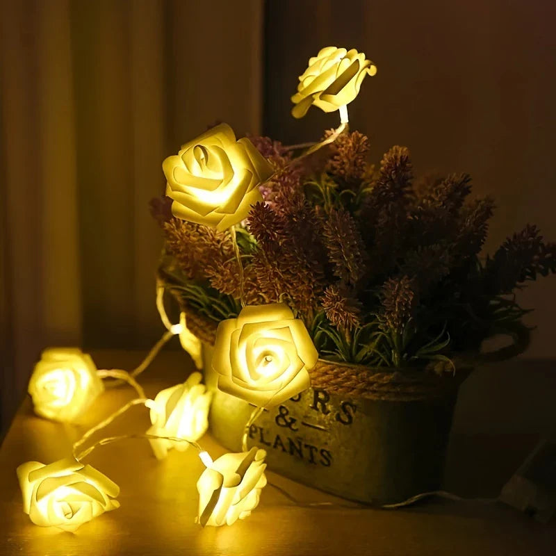 Led Rose Fairy Lights with Warm White Light - Romantic Decoration for Interiors and Events