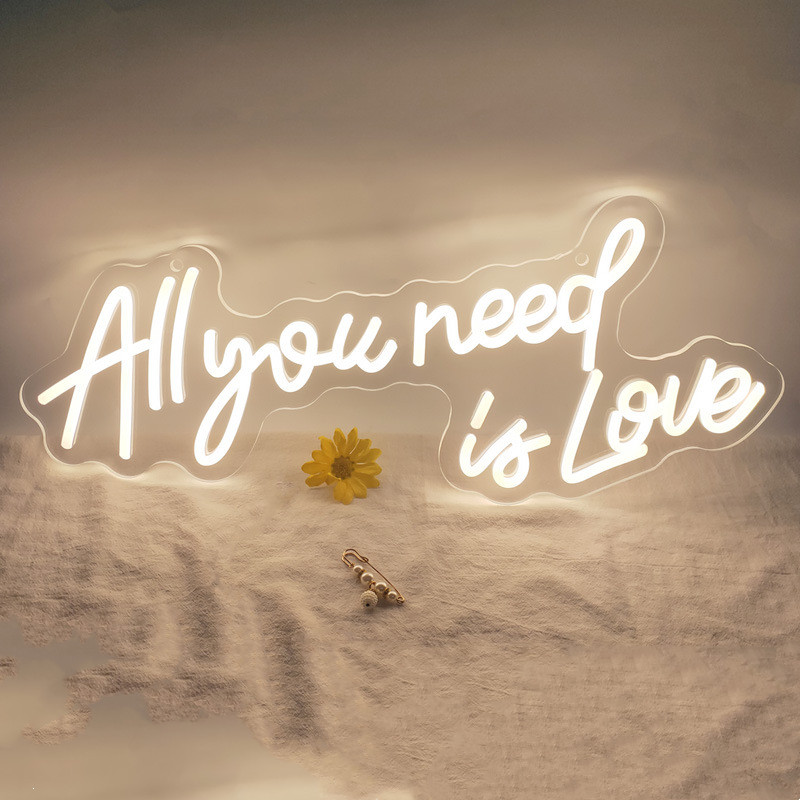 Neon Lettering ' All You Need Is Love ' - Decorative Led Wall Lighting For Indoor Use