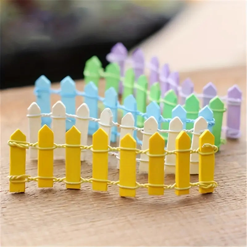 Miniature Wooden Garden Fence - Colourful Decoration for Fairy Gardens and Model Making