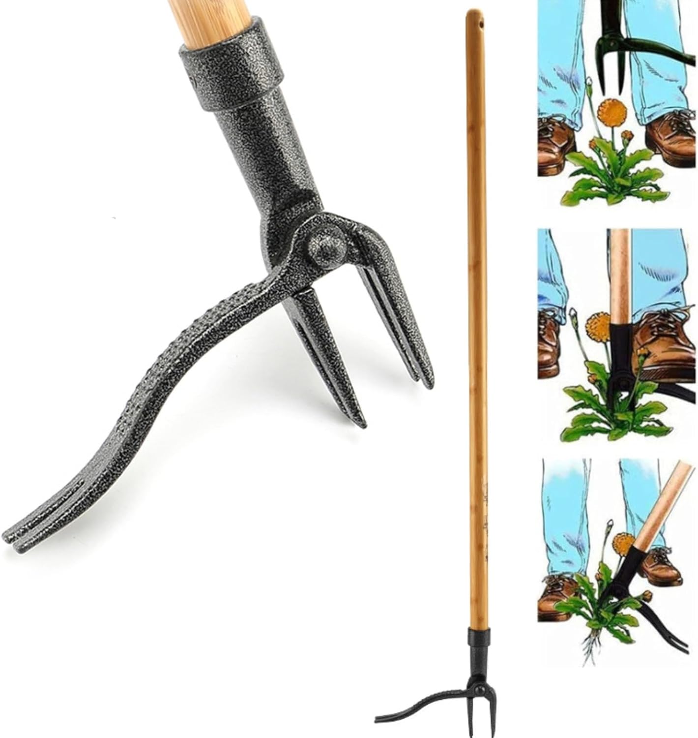 Weed Puller with 4 - Claw Head - Effective Iron Garden Tool for Root Removal