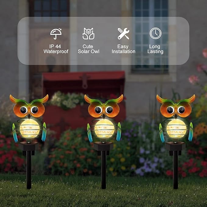 Solar Garden Light Owl With Colour Change - Decorative Led Outdoor Lighting For Garden And Yard