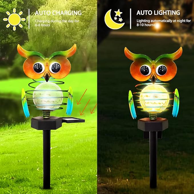 Solar Garden Light Owl With Colour Change - Decorative Led Outdoor Lighting For Garden And Yard