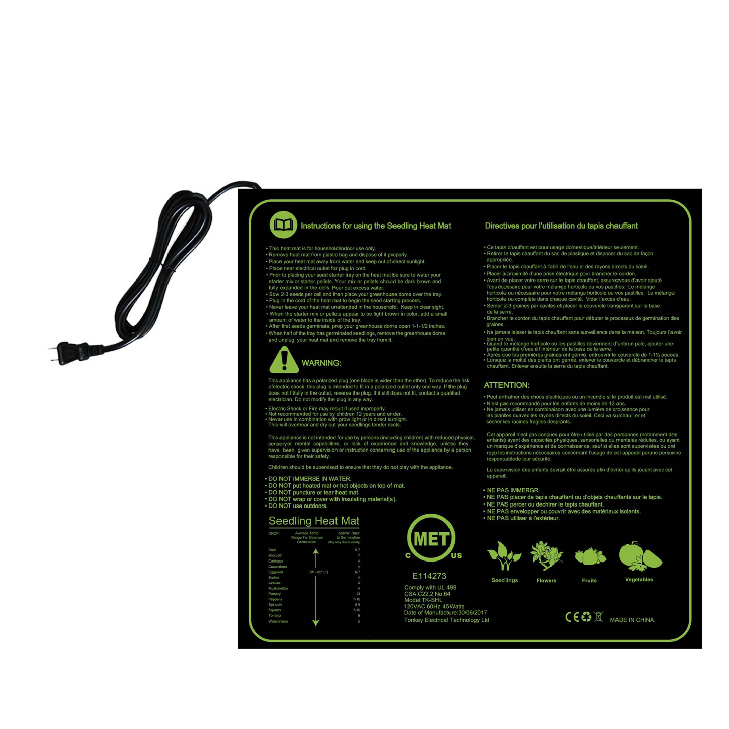 Heating Mat for Plant Seedlings - Temperature Control for Faster Germination and Growth