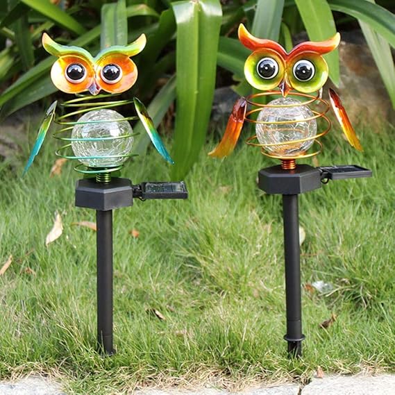 Solar Garden Light Owl With Colour Change - Decorative Led Outdoor Lighting For Garden And Yard
