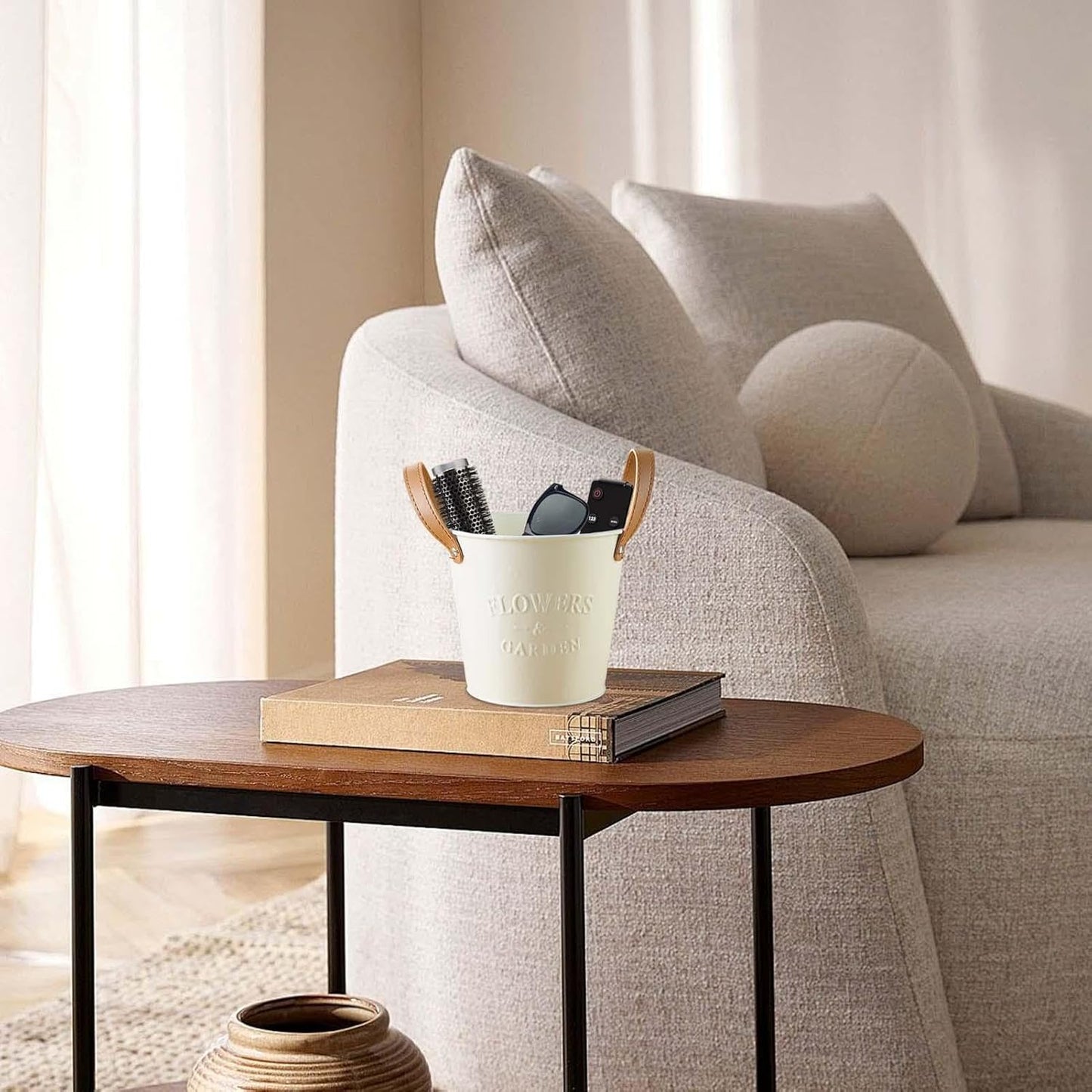 Decorative Plant Pots with Leather Handles - Flower Pots for the Home and Garden