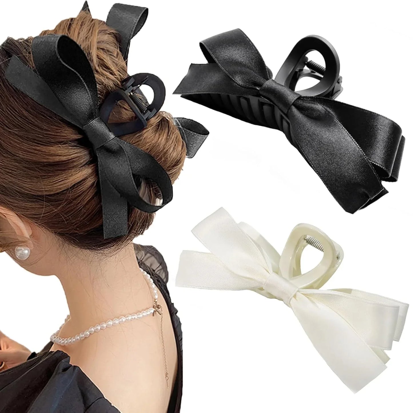 Large Hair Clips With Satin Bows
