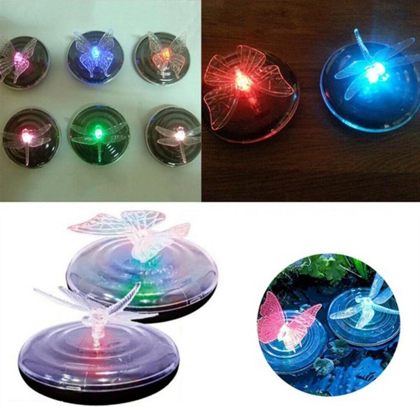 Solar - Powered Pond Decoration Butterfly and Dragonfly - Colour - Changing Led Lights for Garden and Pond