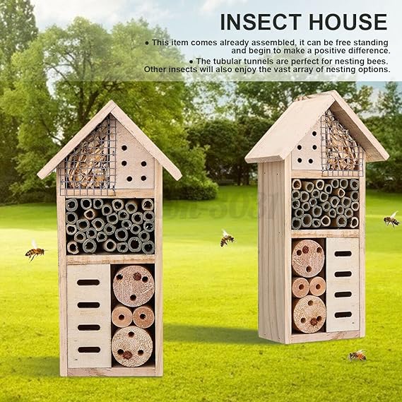 Wooden Insect House - Bee and Insect - Friendly Habitat for the Garden and Patio