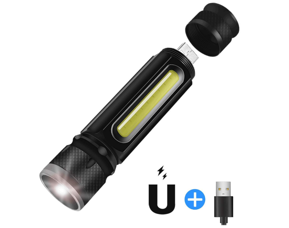 USB Rechargeable Magnetic Flashlight - LED Emergency Light With Magnet And Carrying Strap