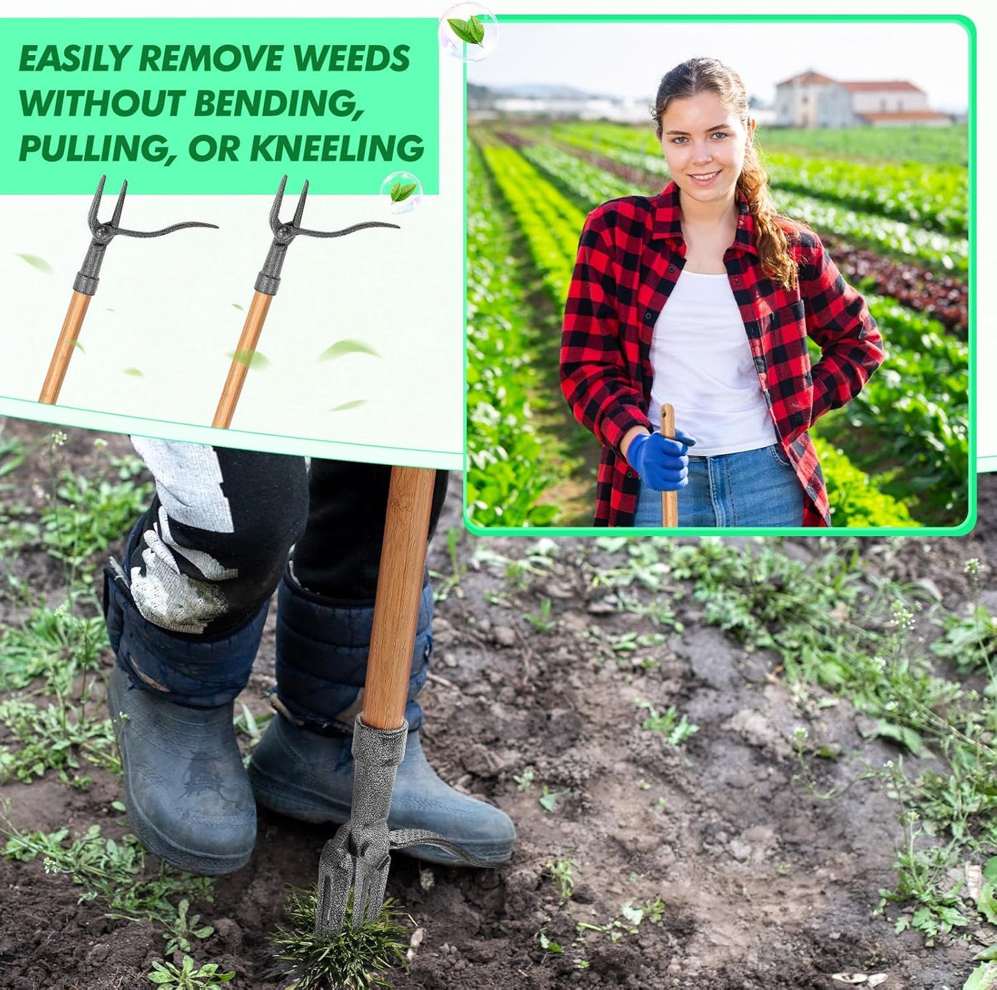 Weed Puller with 4 - Claw Head - Effective Iron Garden Tool for Root Removal