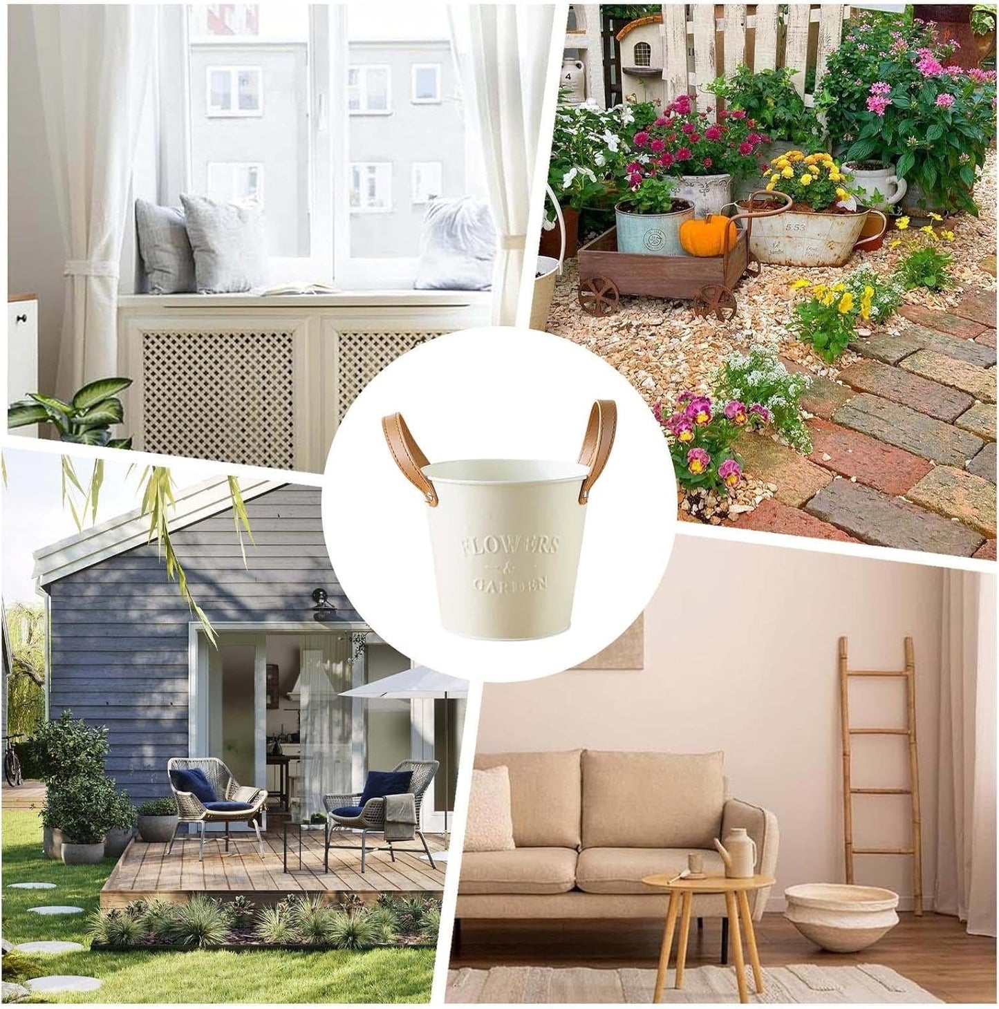 Decorative Plant Pots with Leather Handles - Flower Pots for the Home and Garden