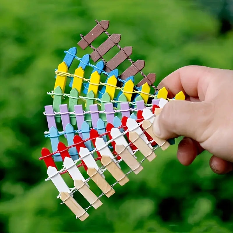Miniature Wooden Garden Fence - Colourful Decoration for Fairy Gardens and Model Making