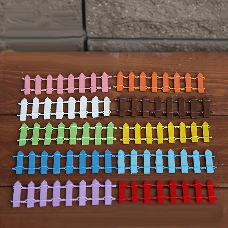 Miniature Wooden Garden Fence - Colourful Decoration for Fairy Gardens and Model Making