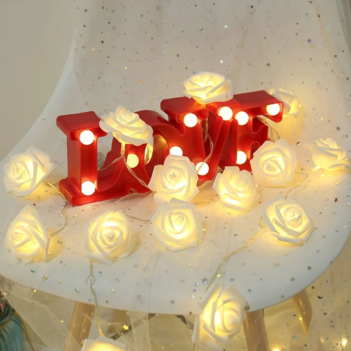 Led Rose Fairy Lights with Warm White Light - Romantic Decoration for Interiors and Events