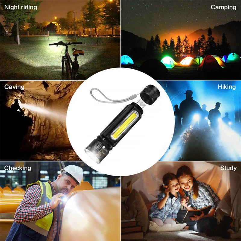 USB Rechargeable Magnetic Flashlight - LED Emergency Light With Magnet And Carrying Strap
