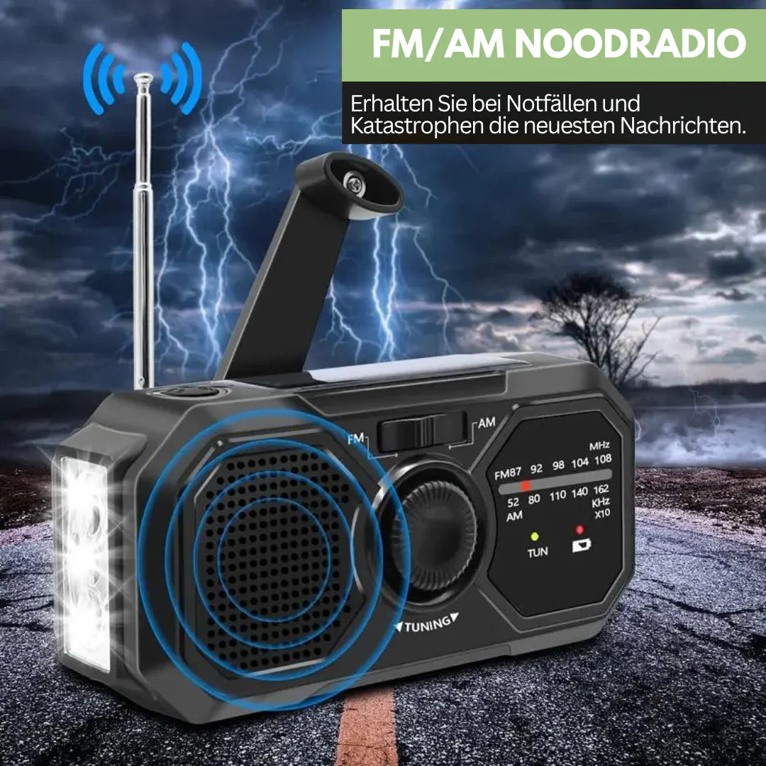 Portable Emergency Radio With Solar Panel And Hand Crank - FM / AM Reception And Power Bank Function