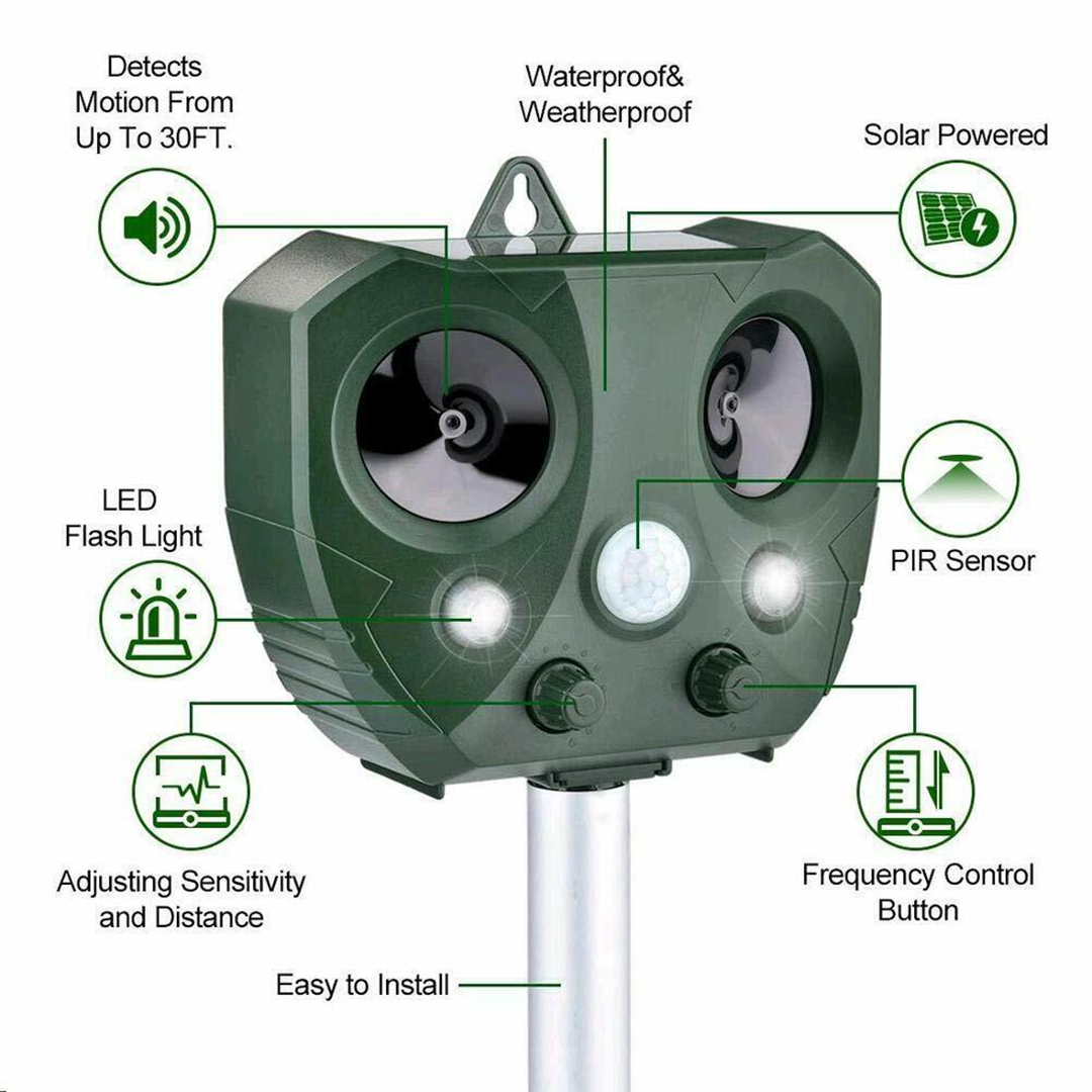 Effective Pest Repellent - Solar Ultrasonic Animal Repellent for Garden