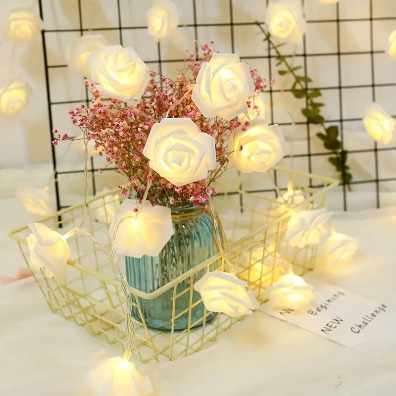 Led Rose Fairy Lights with Warm White Light - Romantic Decoration for Interiors and Events