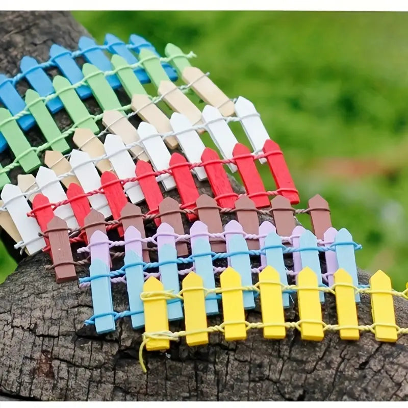 Miniature Wooden Garden Fence - Colourful Decoration for Fairy Gardens and Model Making