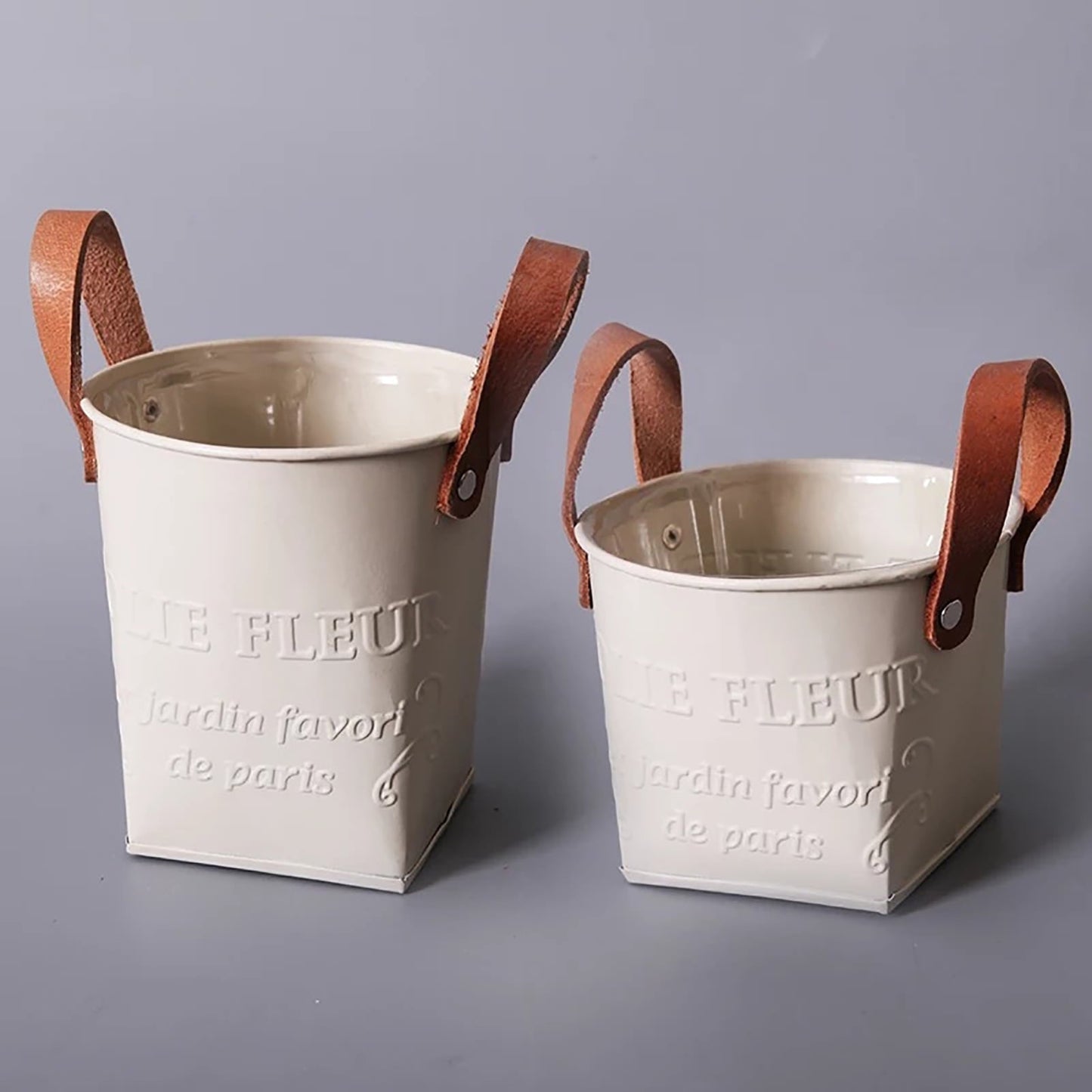 Decorative Plant Pots with Leather Handles - Flower Pots for the Home and Garden