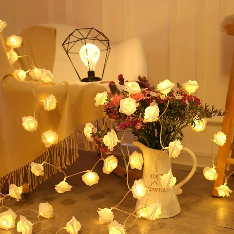 Led Rose Fairy Lights with Warm White Light - Romantic Decoration for Interiors and Events