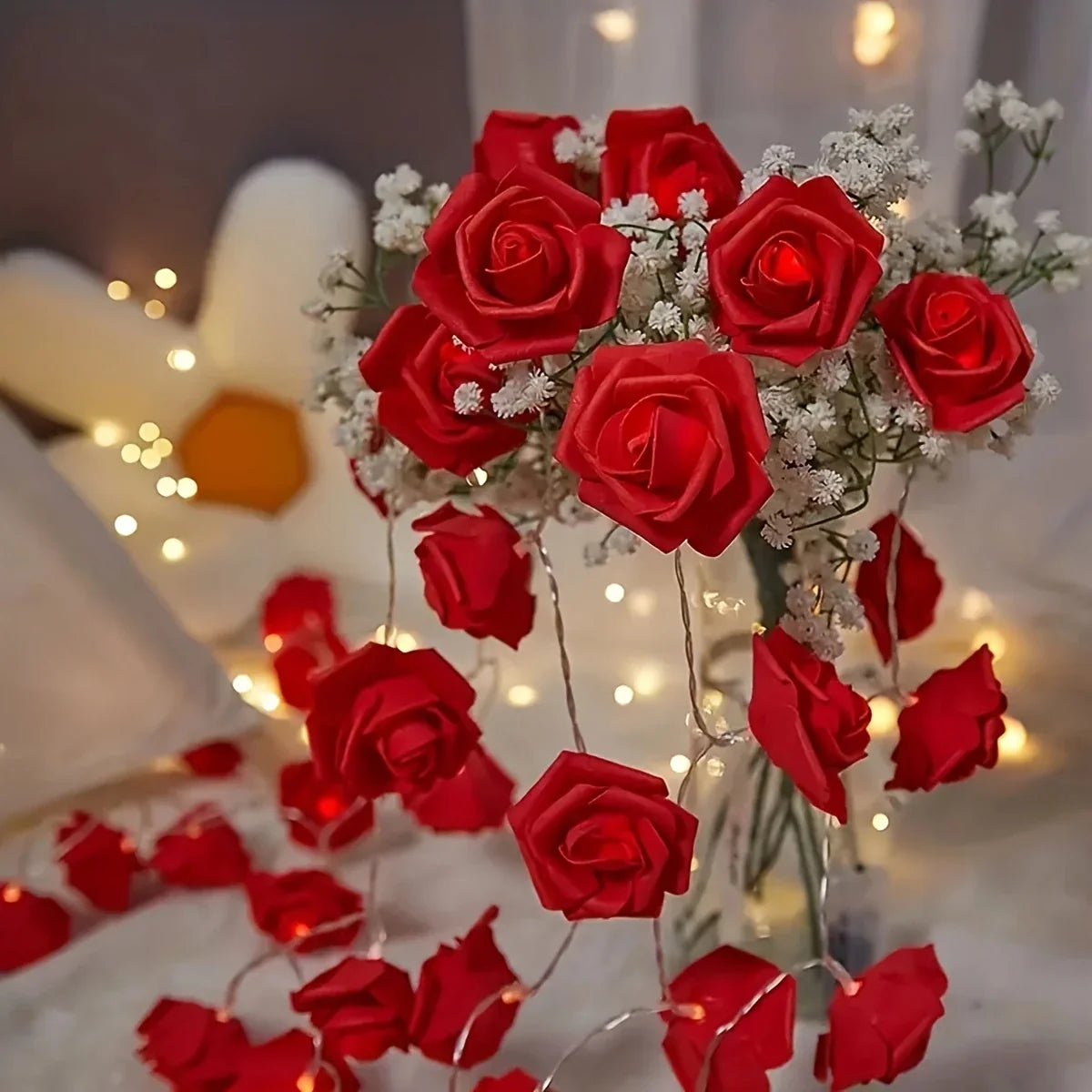 Led Rose Fairy Lights with Warm White Light - Romantic Decoration for Interiors and Events