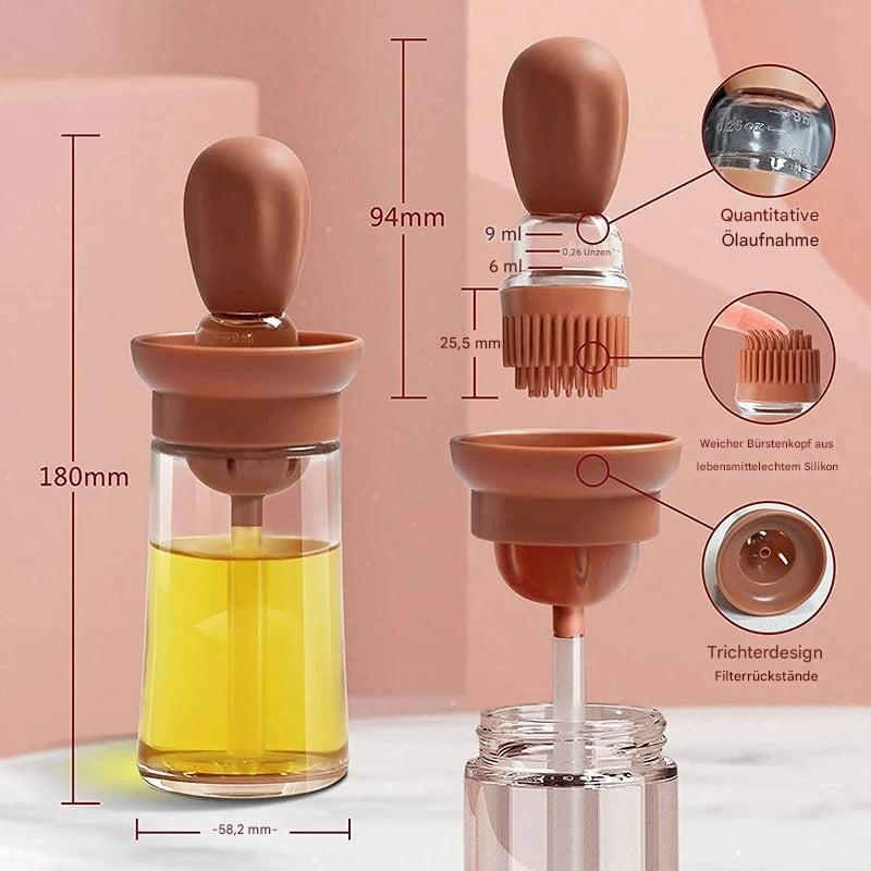 Oil Dispenser with Silicone Brush - Precise Dosing & Easy to Use for Cooking & Grilling