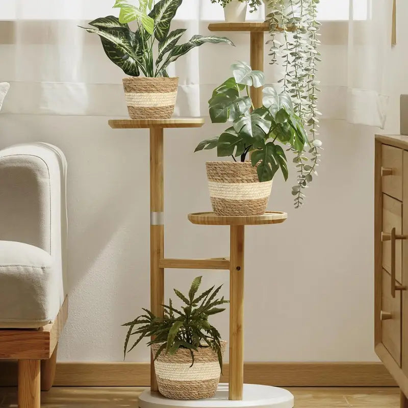Decorative Plant Baskets Made of Seagrass in a Set of 3 - Hand - Woven Flower Pots with Foil Insert
