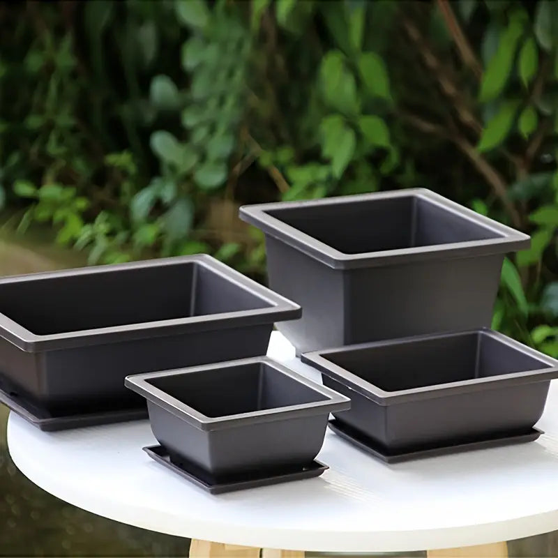 Plant Pot with Saucer - Rectangular Flower Pot for Garden and Balcony