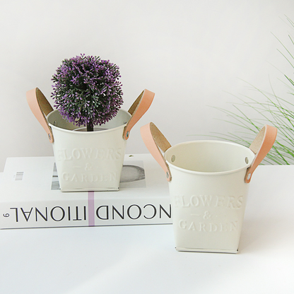Decorative Plant Pots with Leather Handles - Flower Pots for the Home and Garden