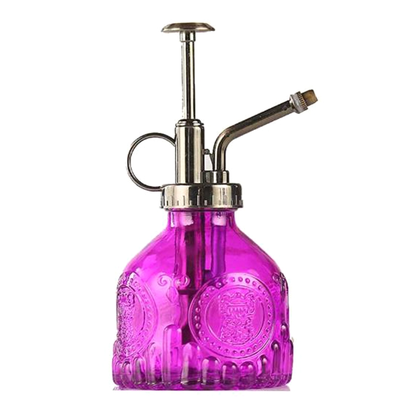 Embossed Glass Bottle with Metal Nozzle - Plant Sprayer for Watering Flowers in a Vintage Design