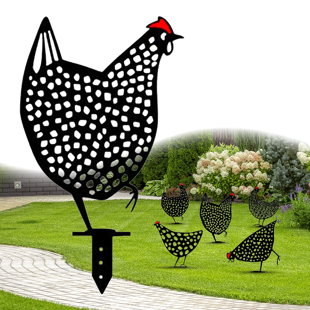 Decorative Metal Chickens - Garden Plug Set for Outdoor Use