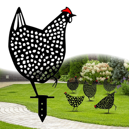 Decorative Metal Chickens - Garden Plug Set for Outdoor Use