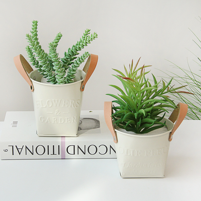 Decorative Plant Pots with Leather Handles - Flower Pots for the Home and Garden