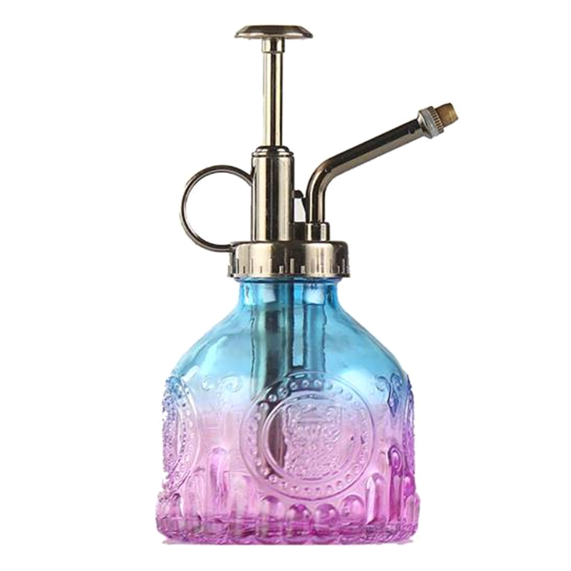 Embossed Glass Bottle with Metal Nozzle - Plant Sprayer for Watering Flowers in a Vintage Design