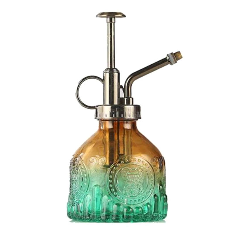 Embossed Glass Bottle with Metal Nozzle - Plant Sprayer for Watering Flowers in a Vintage Design