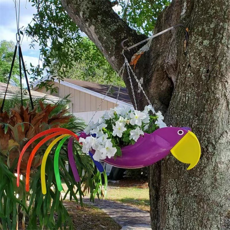 Colourful Hanging Planter in Chicken Design - Decorative Flower Hanger for the Garden
